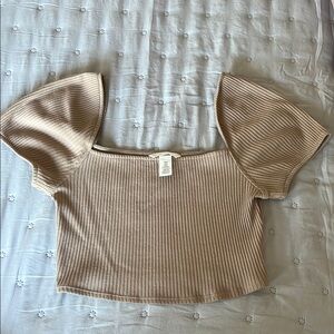 Ribbed Tan Off-Shoulder Top